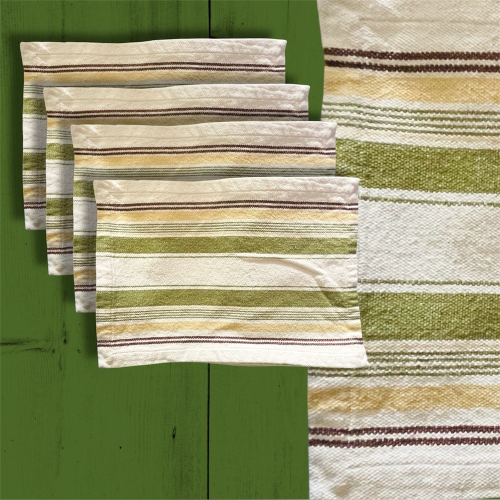 Natural Colors Set/4 Thick  Hand Woven Placemats Green, Cream & Yellow